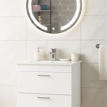 Set Baza cu Lavoar si Oglinda cu iluminare LED, seria 067, suspendata cu sertare, 60 cm, alb imagine