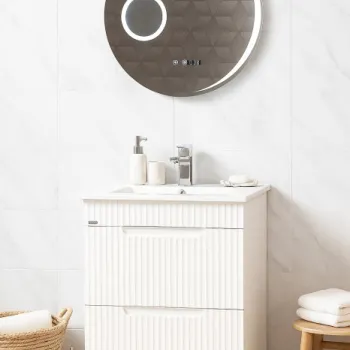 Set Baza front MDF cu Lavoar si Oglinda cu iluminare LED, seria 033, cu sertare, montat, 60 cm, alb imagine