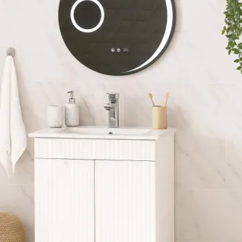Set Baza front MDF cu Lavoar si Oglinda cu iluminare LED, seria 033, montat, 60 cm, alb imagine