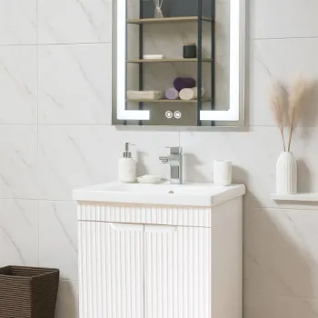 Set Baza front MDF cu Lavoar si Oglinda cu iluminare LED, seria 733, 60 cm, alb imagine