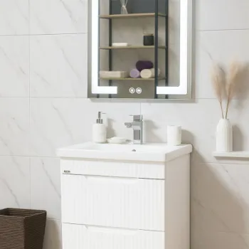 Set Baza front MDF cu Lavoar si Oglinda cu iluminare LED, seria 733, cu sertare, montat, 60 cm, alb imagine