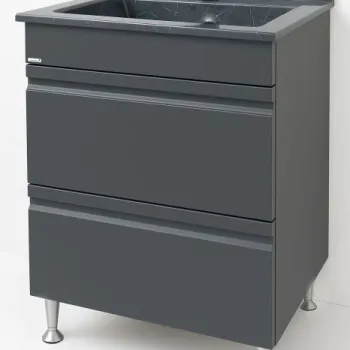 Set Baza front MDF si Lavoar granit seria 486, cu sertare, 60 cm, antracit imagine