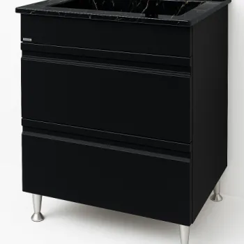 Set Baza front MDF si Lavoar granit seria 486, cu sertare, 60 cm, negru imagine