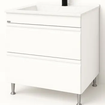 Set Baza front MDF si Lavoar granit seria 486, cu sertare, 80 cm, alb imagine