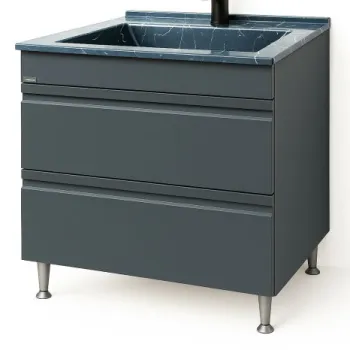 Set Baza front MDF si Lavoar granit seria 486, cu sertare, 80 cm, antracit imagine