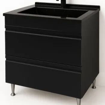 Set Baza front MDF si Lavoar granit seria 486, cu sertare, 80 cm, negru imagine