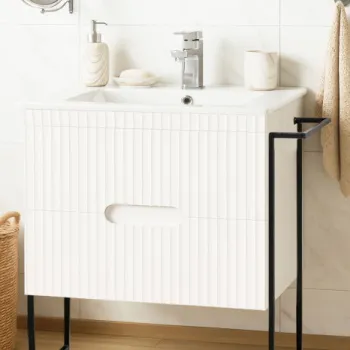 Set Baza front MDF si Lavoar seria 009, cadru metalic, cu sertare, 70 cm, alb imagine