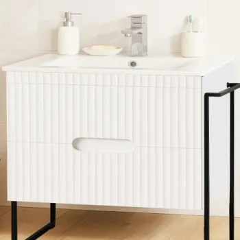 Set Baza front MDF si Lavoar seria 009, cadru metalic, cu sertare, 80 cm, alb imagine