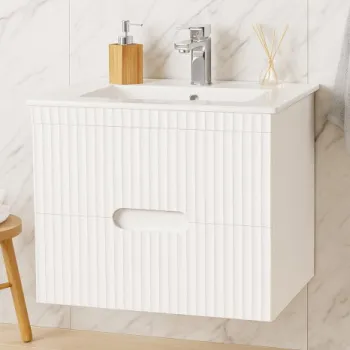 Set Baza front MDF si Lavoar seria 009, suspendata, cu sertare, 70 cm, alb imagine