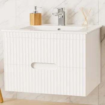 Set Baza front MDF si Lavoar seria 009, suspendata, cu sertare, 80 cm, alb imagine