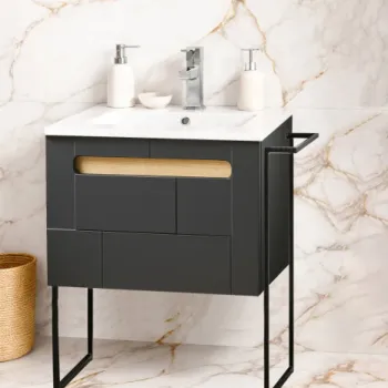 Set Baza front MDF si Lavoar seria 032, cu sertar, cadru metalic, montat, 60 cm, antracit + sonoma imagine