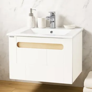 Set Baza front MDF si Lavoar seria 032, suspendata, cu sertar, montat, 60 cm, alb + sonoma imagine