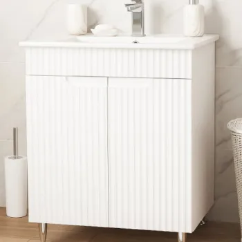 Set Baza front MDF si Lavoar seria 033, 60 cm, alb rustic imagine