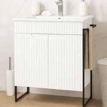 Set Baza front MDF si Lavoar seria 033, cadru metalic, 60 cm, alb rustic imagine