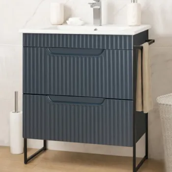 Set Baza front MDF si Lavoar seria 033, cadru metalic, cu sertare, montata, 60 cm, antracit imagine