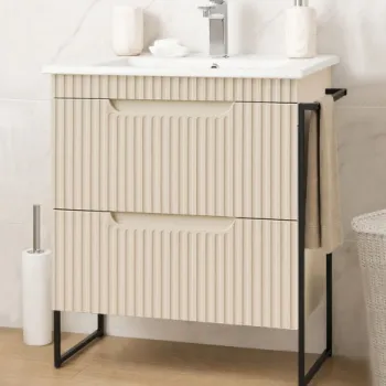 Set Baza front MDF si Lavoar seria 033, cadru metalic, cu sertare, montata, 60 cm, crem imagine