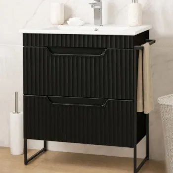 Set Baza front MDF si Lavoar seria 033, cadru metalic, cu sertare, montata, 60 cm, negru imagine