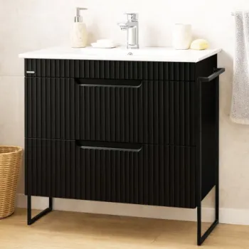 Set Baza front MDF si Lavoar seria 033, cadru metalic, cu sertare, montata, 80 cm, negru imagine