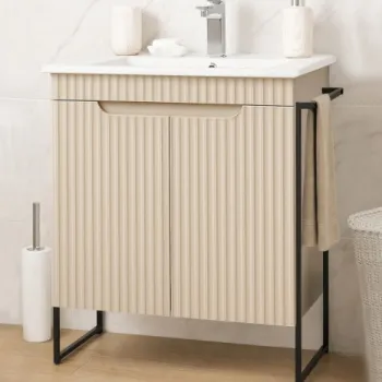 Set Baza front MDF si Lavoar seria 033, cadru metalic, montata, 60 cm, crem imagine