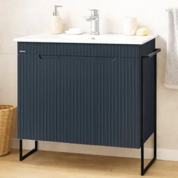 Set Baza front MDF si Lavoar seria 033, cadru metalic, montata, 80 cm, antracit imagine