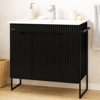 Set Baza front MDF si Lavoar seria 033, cadru metalic, montata, 80 cm, negru imagine