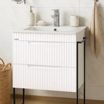Set Baza front MDF si Lavoar seria 033, cadru metalic, sertare, 60 cm, alb rustic imagine