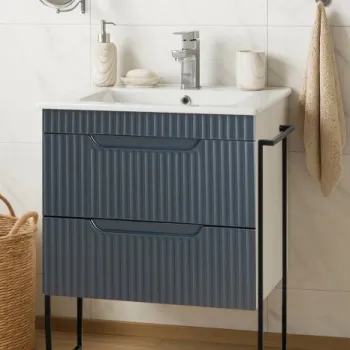 Set Baza front MDF si Lavoar seria 033, cadru metalic, sertare, 60 cm, antracit imagine