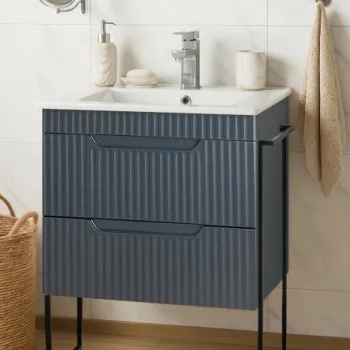 Set Baza front MDF si Lavoar seria 033, cadru metalic, sertare, montata, 60 cm, antracit imagine
