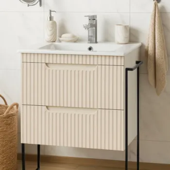 Set Baza front MDF si Lavoar seria 033, cadru metalic, sertare, montata, 60 cm, crem imagine