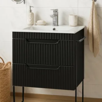 Set Baza front MDF si Lavoar seria 033, cadru metalic, sertare, montata, 60 cm, negru imagine