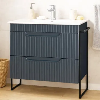 Set Baza front MDF si Lavoar seria 033, cadru metalic, sertare, montata, 80 cm, antracit imagine