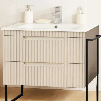 Set Baza front MDF si Lavoar seria 033, cadru metalic, sertare, montata, 80 cm, crem imagine