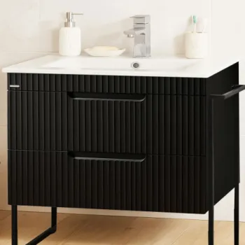Set Baza front MDF si Lavoar seria 033, cadru metalic, sertare, montata, 80 cm, negru imagine