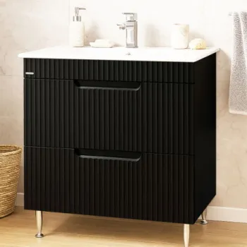 Set Baza front MDF si Lavoar seria 033, cu sertare, 80 cm, negru imagine