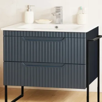 Set Baza front MDF si Lavoar seria 033, cu sertare, cadru metalic, montat, 80 cm, antracit imagine