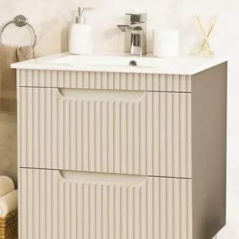 Set Baza front MDF si Lavoar seria 033, cu sertare, montat, 70 cm, crem imagine