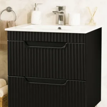 Set Baza front MDF si Lavoar seria 033, cu sertare, montat, 70 cm, negru imagine