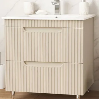 Set Baza front MDF si Lavoar seria 033, cu sertare, montat, 80 cm, crem imagine