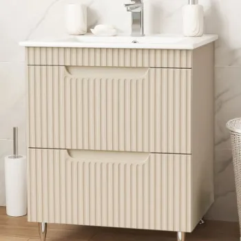 Set Baza front MDF si Lavoar seria 033, cu sertare, montata, 60 cm, crem imagine