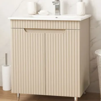Set Baza front MDF si Lavoar seria 033, montat, 60 cm, crem imagine