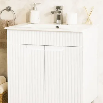 Set Baza front MDF si Lavoar seria 033, montat, 70 cm, alb rustic imagine