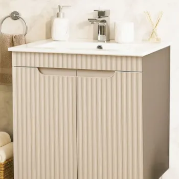 Set Baza front MDF si Lavoar seria 033, montat, 70 cm, crem imagine