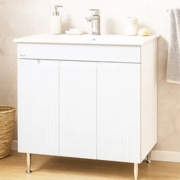 Set Baza front MDF si Lavoar seria 033, montat, 80 cm, alb rustic imagine