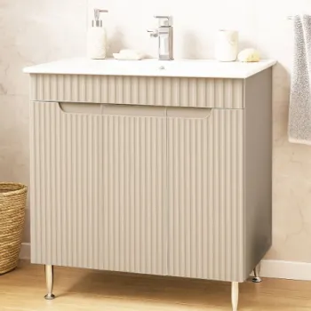 Set Baza front MDF si Lavoar seria 033, montat, 80 cm, crem imagine