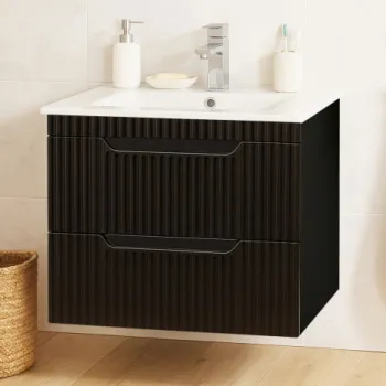 Set Baza front MDF si Lavoar seria 033, suspendata cu sertare, 60 cm, negru imagine