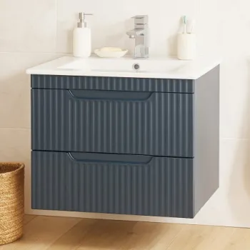 Set Baza front MDF si Lavoar seria 033, suspendata, cu sertare, montat, 60 cm, antracit imagine