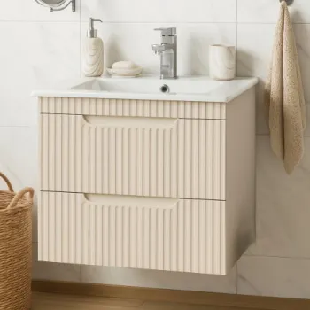 Set Baza front MDF si Lavoar seria 033, suspendata, cu sertare, montat, 60 cm, crem imagine