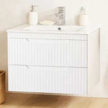 Set Baza front MDF si Lavoar seria 033, suspendata, cu sertare, montat, 70 cm, alb rustic imagine