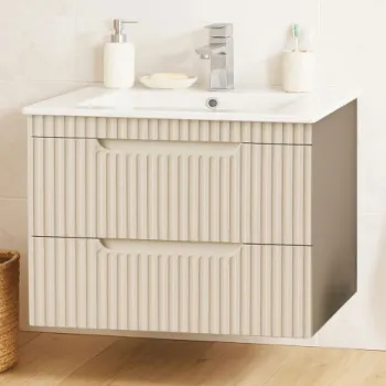 Set Baza front MDF si Lavoar seria 033, suspendata, cu sertare, montat, 70 cm, crem imagine