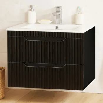 Set Baza front MDF si Lavoar seria 033, suspendata, cu sertare, montat, 70 cm, negru imagine